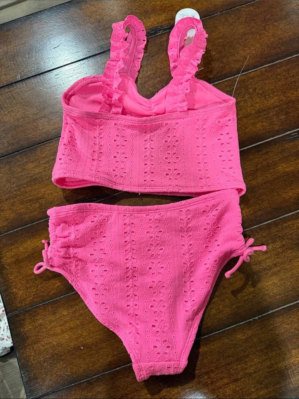 wonder nation Hot Pink Eyelet Ruffle Tankini Set